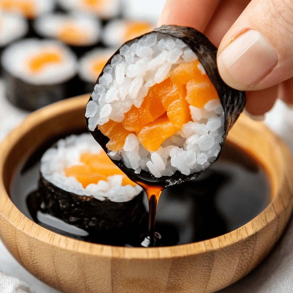Sweet Potato Roll Sushi – Easy, Crispy, And Quick To Make 11 Plated sweet potato sushi rolls with sauce
