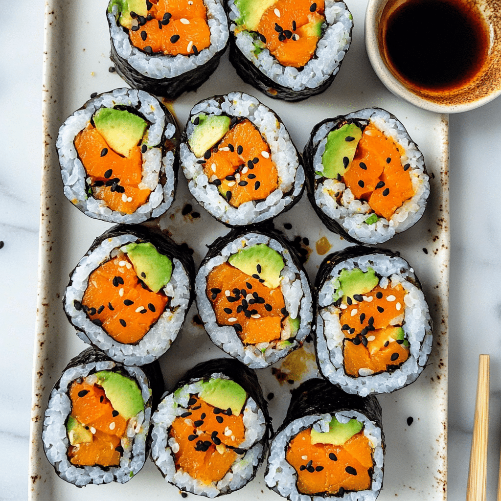 Sweet Potato Roll Sushi – Easy, Crispy, And Quick To Make 10 Sweet potato roll sushi served with soy sauce