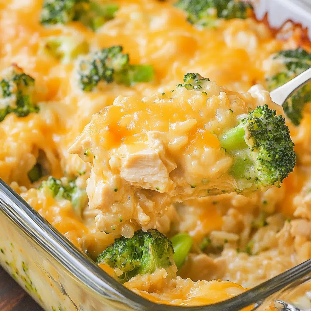 Chicken broccoli and rice casserole recipe baked with cheese and cracker topping