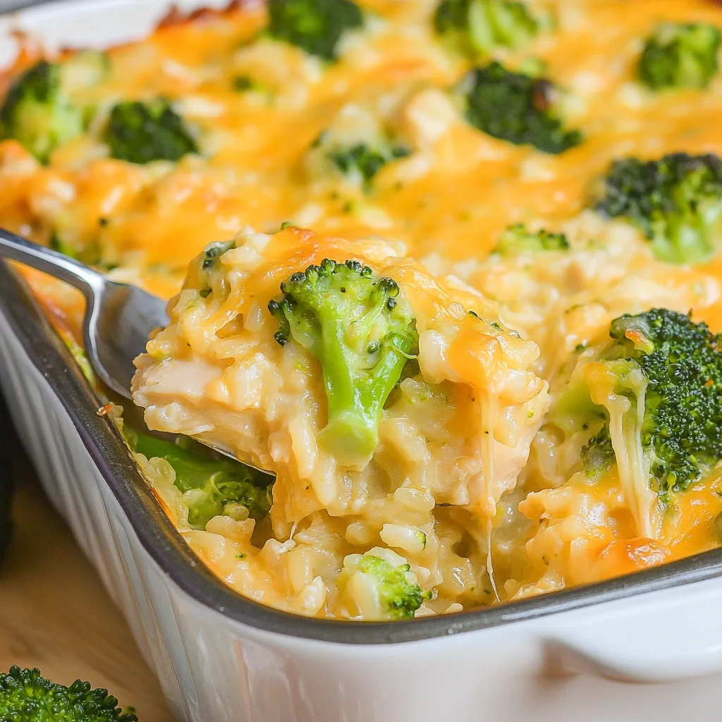 Chicken broccoli and rice casserole recipe baked with cheese and cracker topping