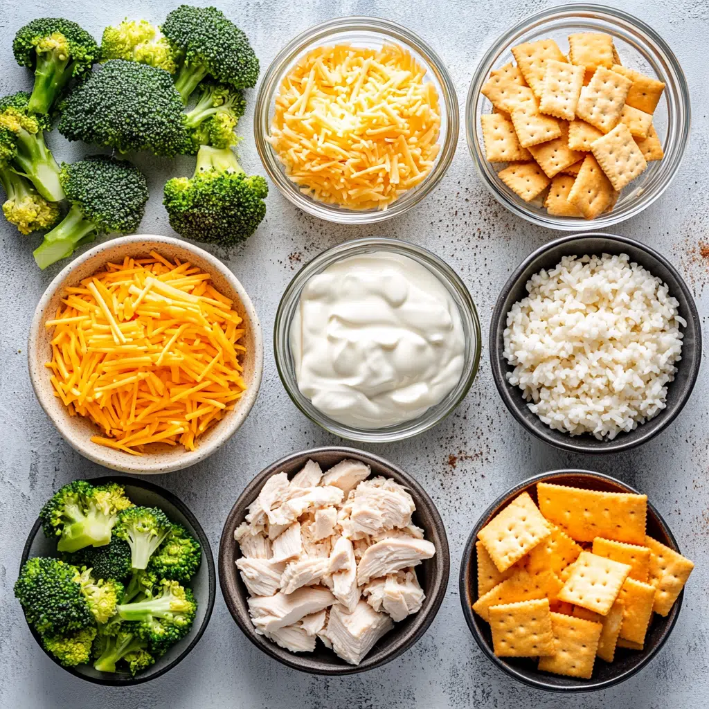 Ingredients for chicken broccoli and rice casserole recipe
