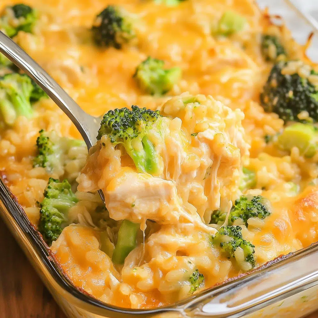 Chicken broccoli and rice casserole recipe baked with cheese and cracker topping