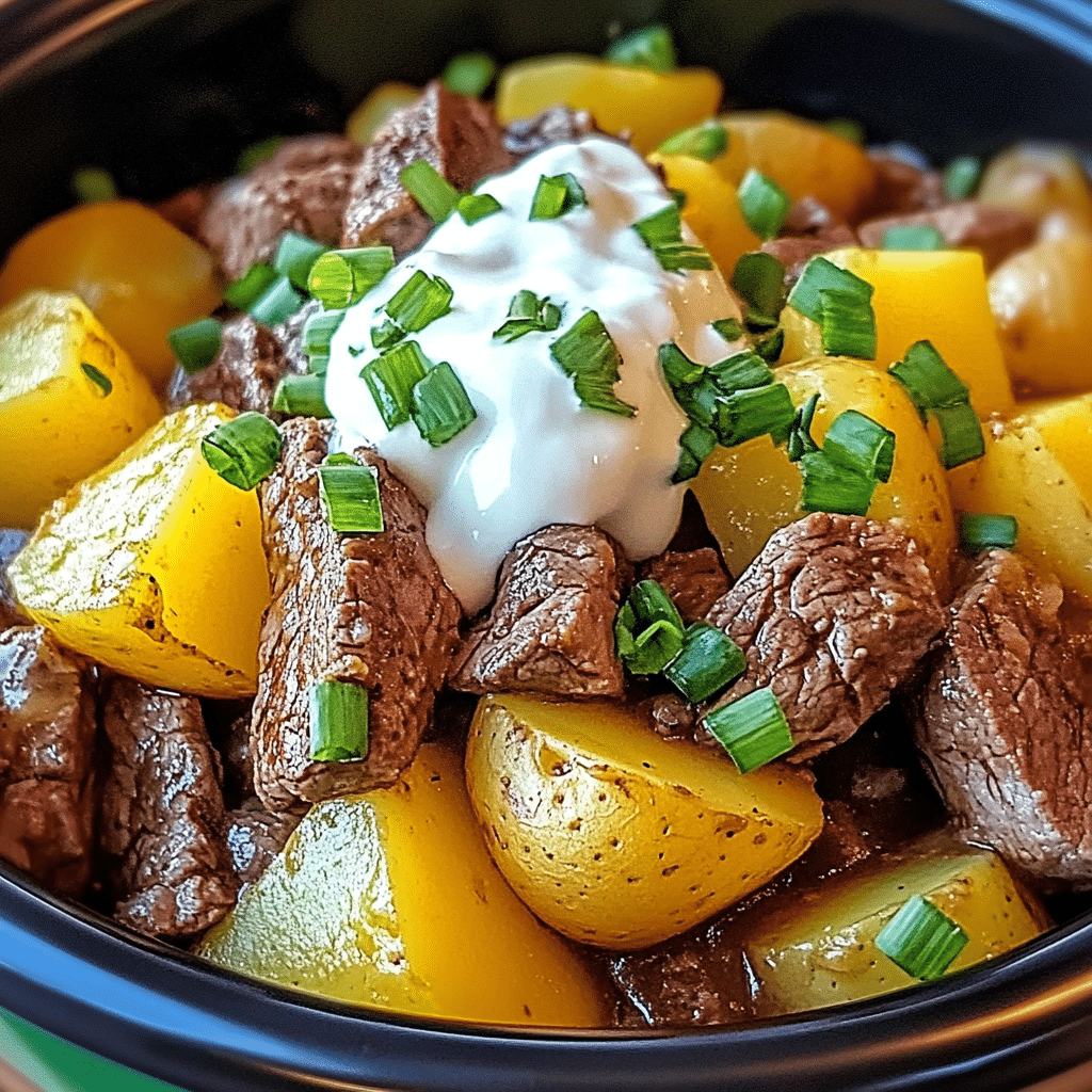 Crockpot Loaded Steak And Potato Bake: Surprisingly and Easy 9 Crockpot loaded steak and potato bake ready to serve