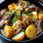 Crockpot Loaded Steak And Potato Bake: Surprisingly and Easy 8 Crockpot loaded steak and potato bake ready to serve