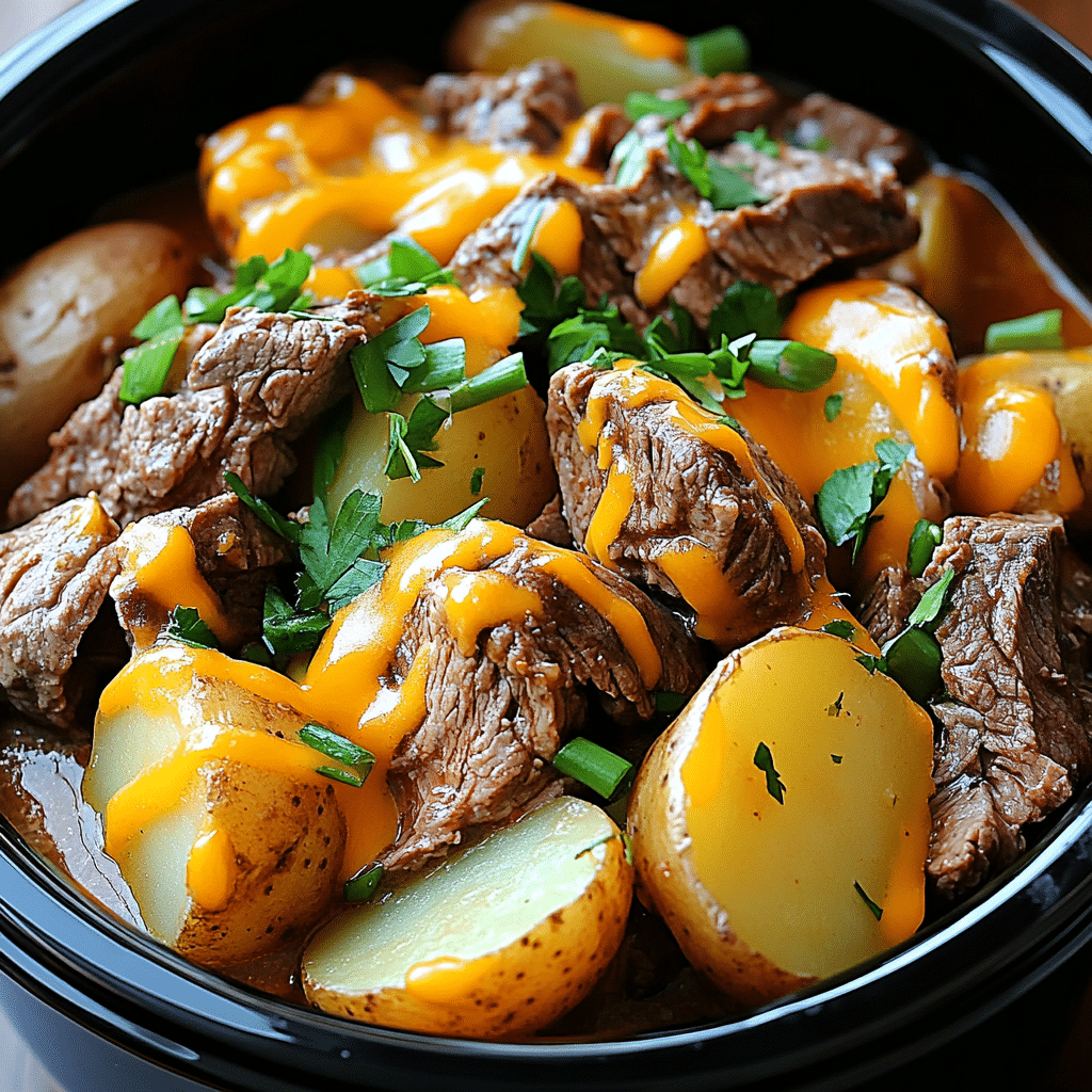 Crockpot Loaded Steak And Potato Bake: Surprisingly and Easy 7 Crockpot loaded steak and potato bake ready to serve