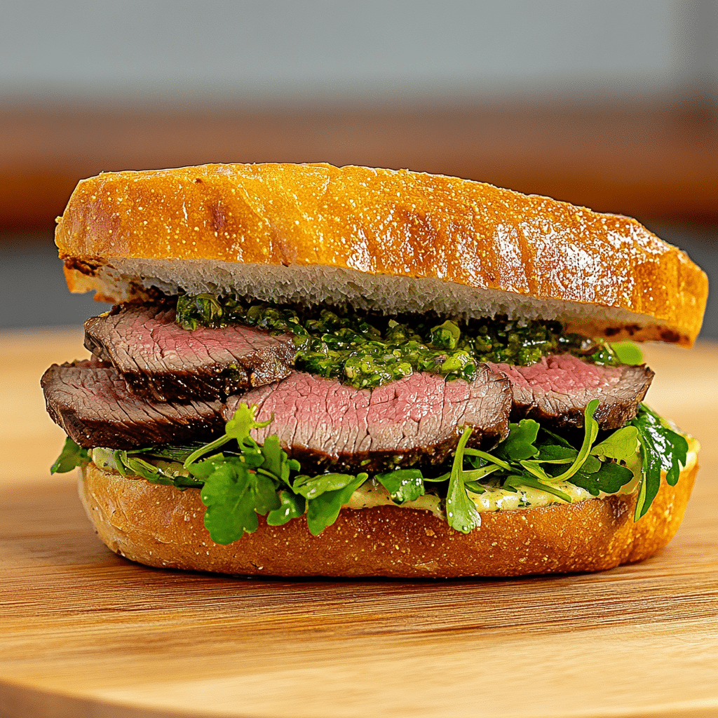 Steak Chimichurri Sandwich Recipe: Juicy, Herby, and Easy to Make 10 steak chimichurri sandwich sliced open