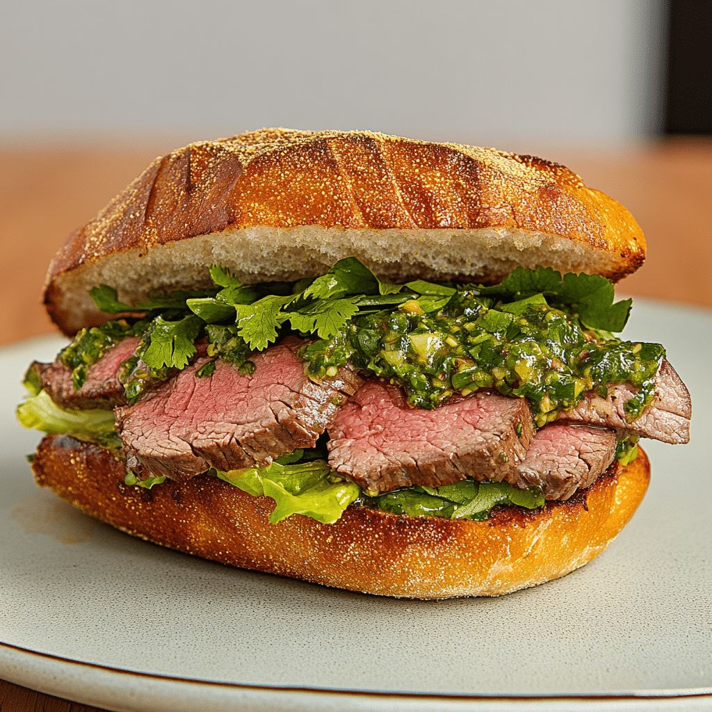 Steak Chimichurri Sandwich Recipe: Juicy, Herby, and Easy to Make 11 steak chimichurri sandwich sliced open